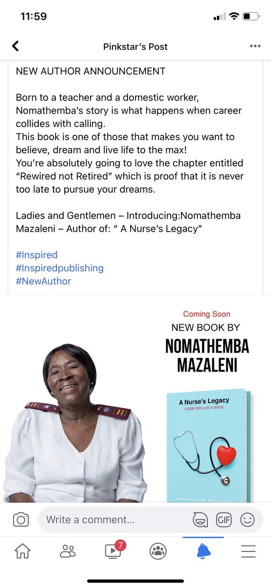I’m pleased to announce #NomathembaMazaleni ‘s debut book “A Nurse’s Legacy.” The author is a nurse and the book is dedicated to all the nurses. Be on the lookout as it’s soon to hit the shelves. #bookalert #newauthor #anurseslegacy #lifeofanurse #inspiredpublishing