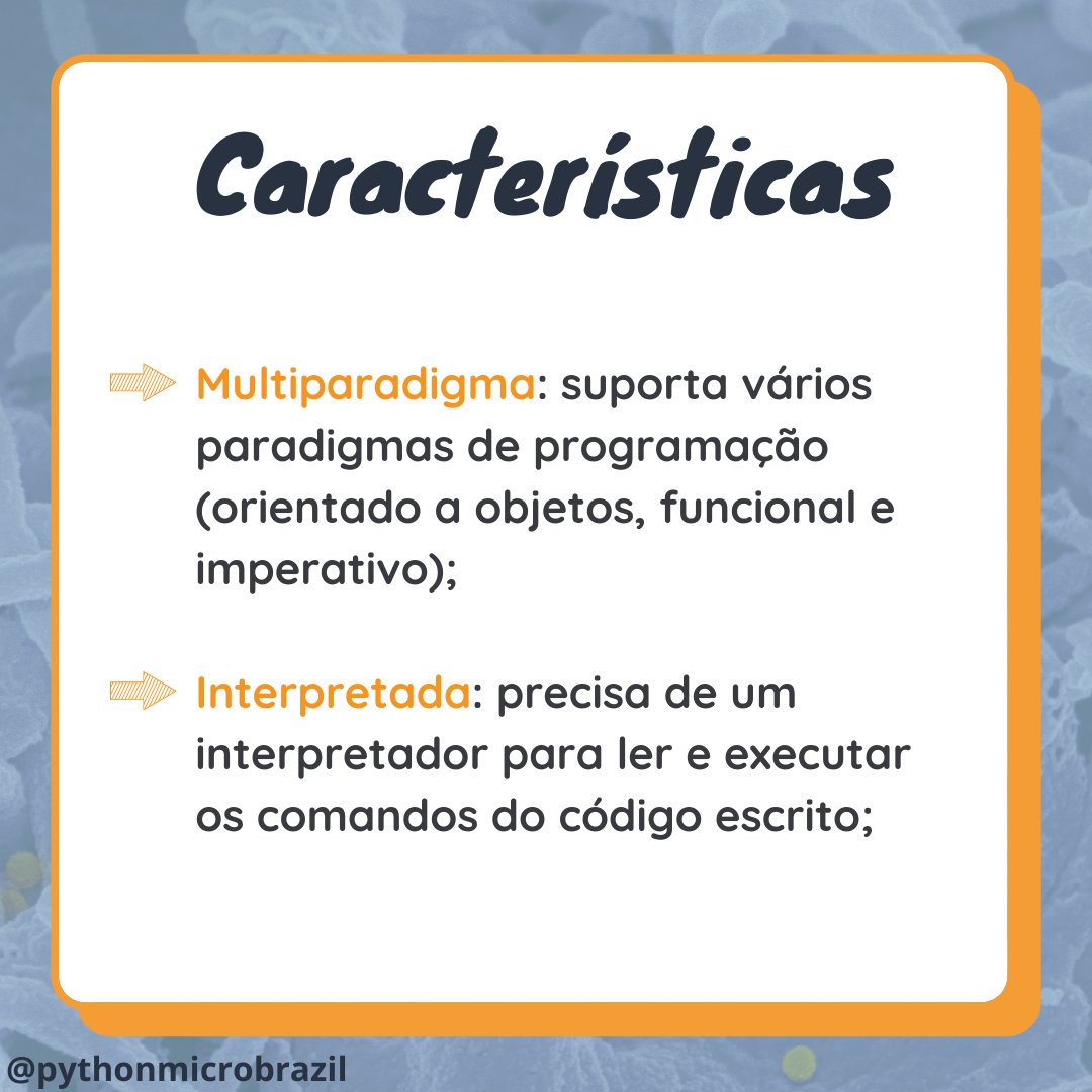 pythonmicrobra1's tweet image. Olá, pessoal! Seguem algumas informações sobre conceitos e aplicações da linguagem Python 💻 Lembrando que este será um workshop introdutório para pesquisadores da área de Microbiologia 🔬
#pythonworkshop #programming #microbiology