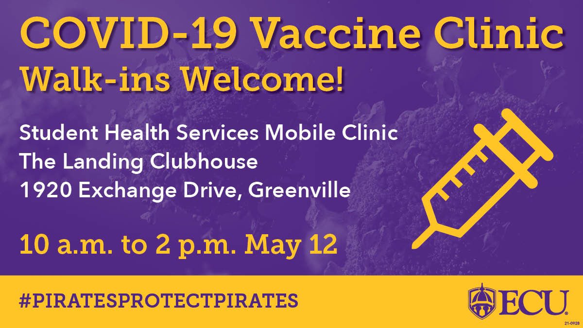 We’re partnering with <a href="/EastCarolina/">ECU</a> to hold a COVID-19 Vaccine clinic this Wednesday from 10-2!