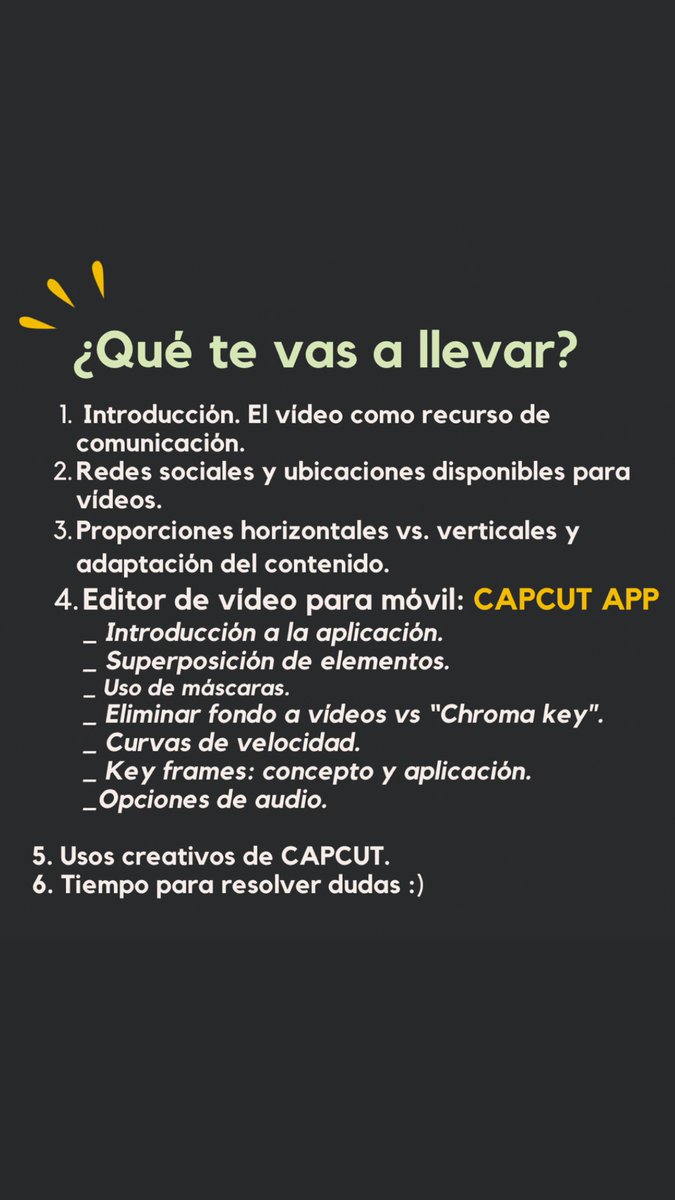 CURSO de EDICIÓN DE VÍDEO para REDES SOCIALES con <a href="/juancarlosogorb/">Juan Carlos</a> !!!

Sácale el máximo partido a Instagram con tus Reels.
En este curso avanzado veremos la herramienta CupCut para profesionalizar tus vídeos .

bit.ly/3hetcCy