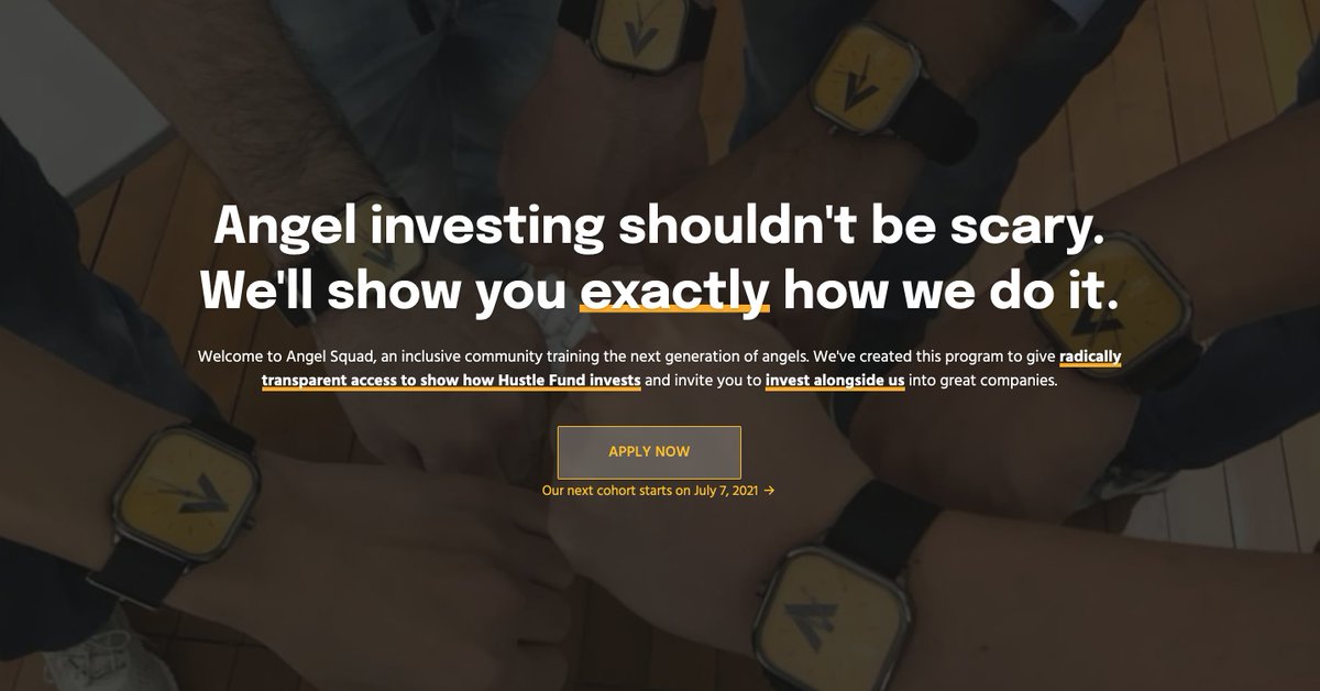 1/ Excited to share that we are officially unveiling Angel Squad to the public today. This is a unique and inclusive community of angel investors, who have the opportunity to invest alongside Hustle Fund.