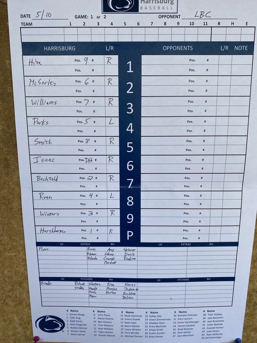 Lineup for your PSH LIONS! Your lions take on Lancaster Bible with a trip to the conference championship on the line! Senior Drew Harshbarger takes the mound! #WinToday #BlueCollarBaseball ⁦<a href="/PSHbgAthletics/">Penn State Harrisburg Athletics</a>⁩ ⁦<a href="/PSHbgBaseball/">Penn State Harrisburg Baseball</a>⁩