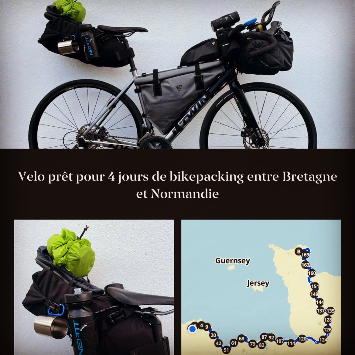 Mon premier bikepacking entre Bretagne et Normandie 4 jours 540 km de velo prévu. Départ demain le long de l’euro velo 4 :) 
#bikepacking #microaventure #bikelife #cycling #bzh #normandie #eurovelo4 #komoot