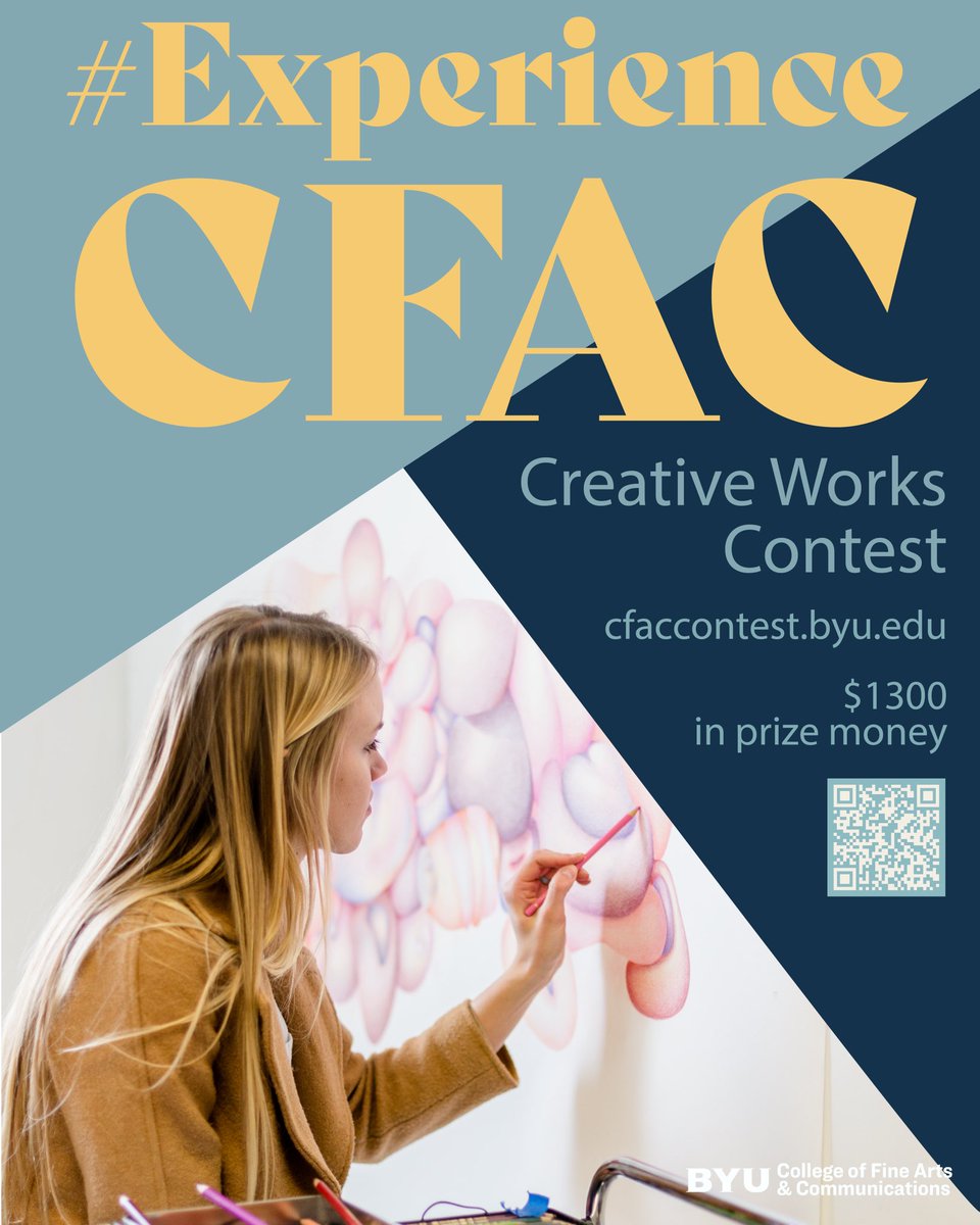 byu_design's tweet photo. Students! Win cash prizes this summer by sharing your experiences in the college's #ExperienceCFAC creative works contest. Submit an essay or digital media piece that highlights your out-of-classroom learning during the 2020-2021 academic year. Link in bio for more! https://t.co/BvDXmwJfCC