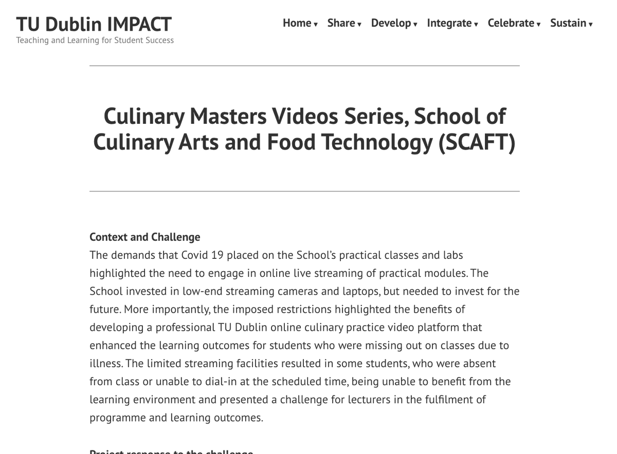 The latest <a href="/TUDublinIMPACT/">TUDublinIMPACT</a> Project Spotlight is now available! In it Dr. Frank Cullen and Dr. Elaine Mahon outline their project on developing a suite of professional <a href="/WeAreTUDublin/">TU Dublin / OT Baile Átha Cliath</a> online culinary practice videos to support their students learning: bit.ly/3o5Cv9t