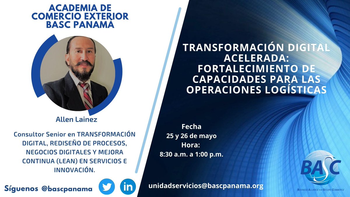 BascPanama's tweet photo. La Transformación Digital es ahora. Por eso lo invitamos a nuestro curso/taller sobre este tema, de la mano del experto @AllenLainez
Separe la fecha este próximo 25 y 26 de mayo a partir de las 8:30 a.m. #comercioseguro #basconline https://t.co/SVJ11PkpT9