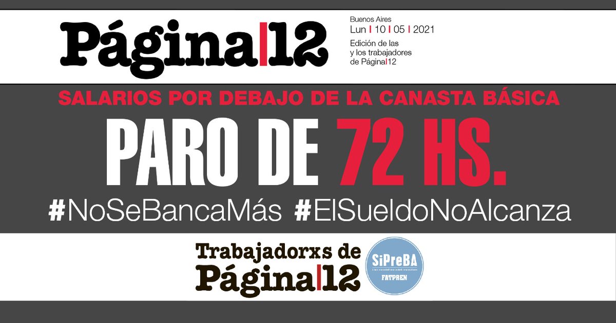 📢PARO DE 72 HS EN PÁGINA/12

Ante la política de no respuesta a la representación gremial de lxs trabajadorxs por parte del Grupo Octubre, la asamblea de <a href="/pagina12/">Página|12</a> decidió profundizar el plan de lucha y aumentar las medidas de fuerza. En este hilo, los motivos de este paro 👇