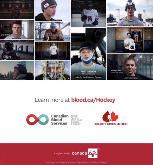 This past year <a href="/canadalifeco/">Canada Life</a> provided many new opportunities to support patients who rely on <a href="/CanadasLifeline/">Canadian Blood Services</a> . Thank you Canada Life for investing in the lives of Canadians through hockey. <a href="/CHLHockey/">Canadian Hockey League</a> @HC_Women @PWHPA <a href="/USPORTSca/">U SPORTS</a> <a href="/dscdejong3/">Tristan de Jong</a> <a href="/LPeyton78/">Liam Peyton</a> <a href="/braydenschmitt4/">Brayden Schmitt</a>