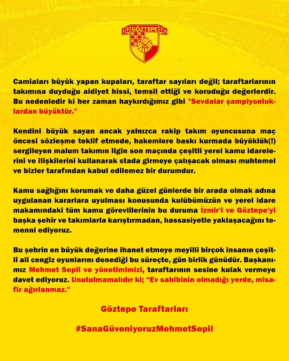 SAHADA KAYBEDEBİLİRİZ TRİBÜNDE ASLA!

#SanaGüveniyoruzMehmetSepil