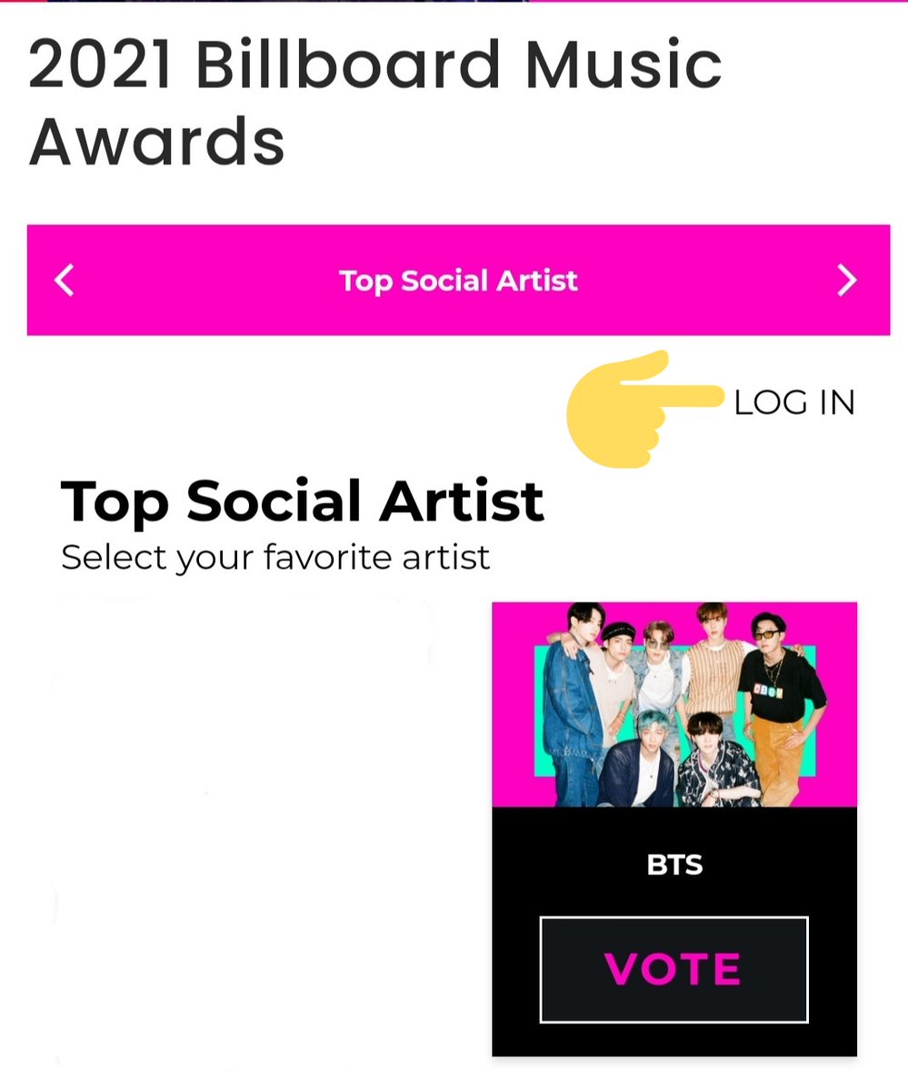 1. Buka link  http://billboard.com/bbmasvote 2. Klik Login (pic 1)3. Pilih login dengan FB / Twitter *Pastikan klik I ACCEPT (pic 2)4. Jika sudah berhasil login klik 'VOTE' (pic 3)5. Klik 'CONFIRM VOTE' (pic 4)++