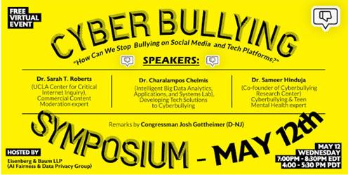 Register now for a symposium on cyberbullying this Wednesday, May 12 at 7 PM ET! Panelists will explore this serious issue from the perspectives of kids, parents and caregivers, teachers, and tech companies. Learn more and register here: eventbrite.com/e/cyberbullyin…