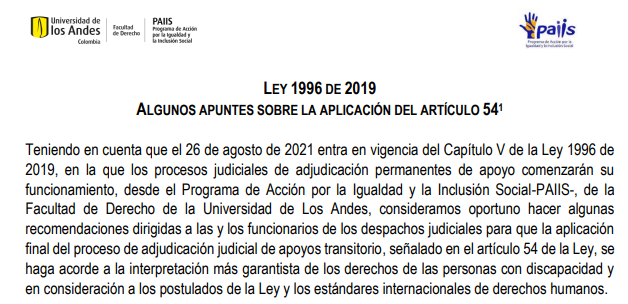 En el marco de nuestro trabajo en capacidad jurídica, compartimos un breve documento sobre la aplicación del artículo 54 de la Ley 1996 de 2019, buscando continuar la conversación y diálogo en torno a la designación de apoyos por vía judicial
Link👇:
paiis.uniandes.edu.co/wp-content/upl…