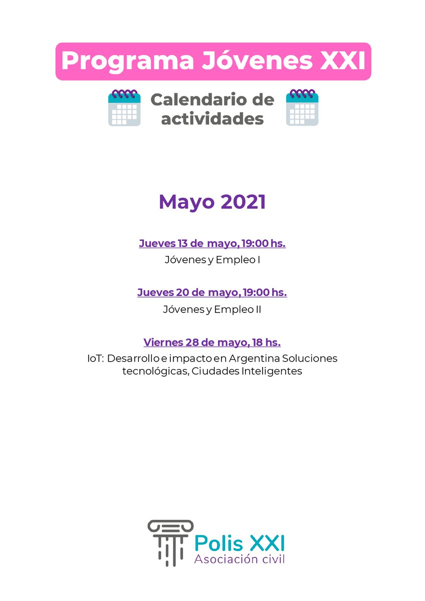 XxiPolis's tweet photo. 💣Arrancamos mayo muy arriba porque comienzan los webinars del Programa #JóvenesXXI 🚀 

Todas las actividades son abiertas y gratuitas, destinadas a jóvenes en transición de la escuela a la educación superior y el mundo del trabajo 🤖

Inscribite ‼️👉 https://t.co/TMZT9oxH41 🙌 https://t.co/lnot0t7a6m