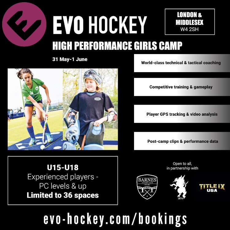 😜‼️ Groundbreaking High Performance Girls Camp this May half-term 🤩🔥 

💥World-class technical &amp; tactical coaching
💥Competitive training &amp; gameplay 
💥GPS tracking &amp; video analysis 
💥Post-camp clips &amp; performance data

➡️evo-hockey.com/events/may-hp-…
