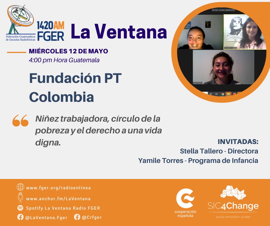 📌Mañana miércoles en Radio La Ventana de <a href="/crfger/">Federación Guatemalteca de Escuelas Radiofónicas</a>, tendremos a la Fundación del Pequeño Trabajador desde #Colombia, hablando sobre trabajo infantil en barrios marginados de Bogotá y cómo promover el acceso a oportunidades a la niñez trabajadora para romper el círculo de pobreza