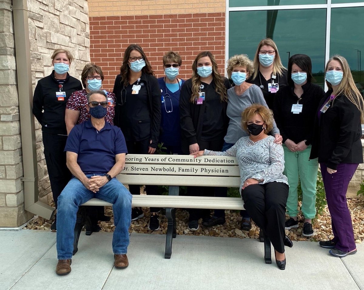 Cox_Foundation's tweet photo. Congrats to Dr. Steven Newbold for being honored by his staff at Cox Monett for his dedication and years of service with an engraved bench at the new hospital! A permanent reminder of excellent care! https://t.co/TKOYKXfvKq