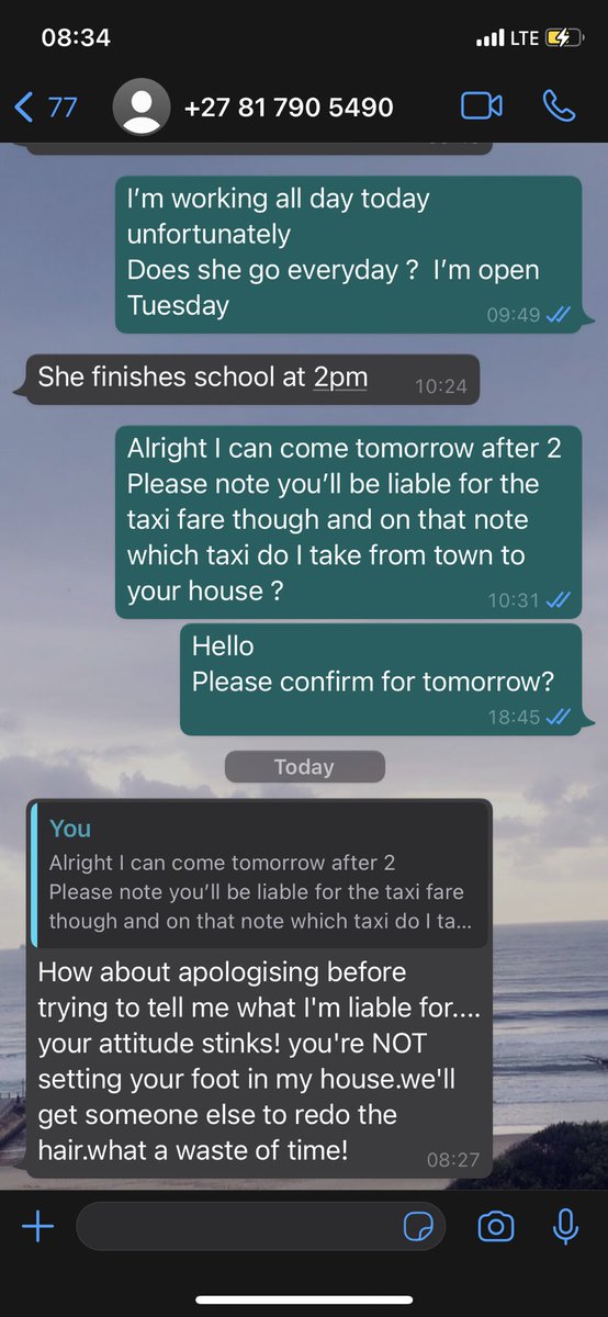 KZengwe's tweet photo. This is the chat I had with her. This lady never paid me for my transport nor did she pay for the hairpiece. 

Her number is 0817905490, maybe if you guys help me talk to her she’ll pay me my money 🥺🙏 I need that R400 she owes me 

#GirlsTalkZA #Somizi #GirlTalkZA https://t.co/Gb5AkHga3L