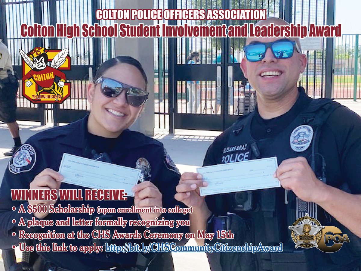 COLTON POA offers scholarships to Colton High School Seniors ! <a href="/RichRandolph7/">Chief Rich Randolph</a> <a href="/CHSJackets_/">Colton High School</a>