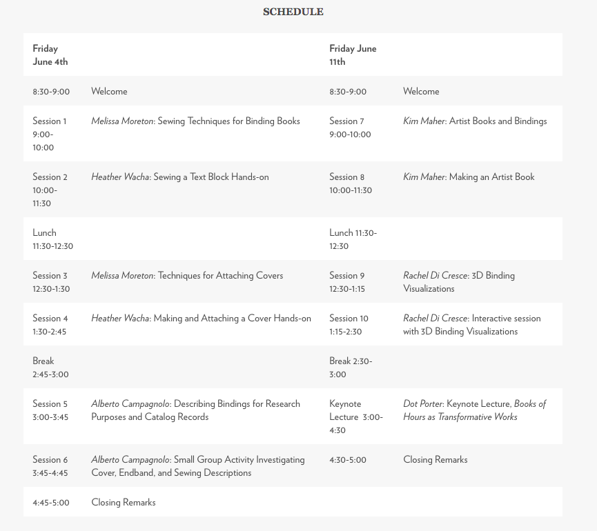 jsench's tweet photo. #BHandDH announcement! @UW_CHPDC is hosting a two-Fridays in June set of workshops centered on making and studying bindings across paper and digital worlds! $135 inclusive of supplies, reduced fee avail for students. Details, regis. @ link & below! https://t.co/YkuMHcjRcv https://t.co/LlvUnX5S87