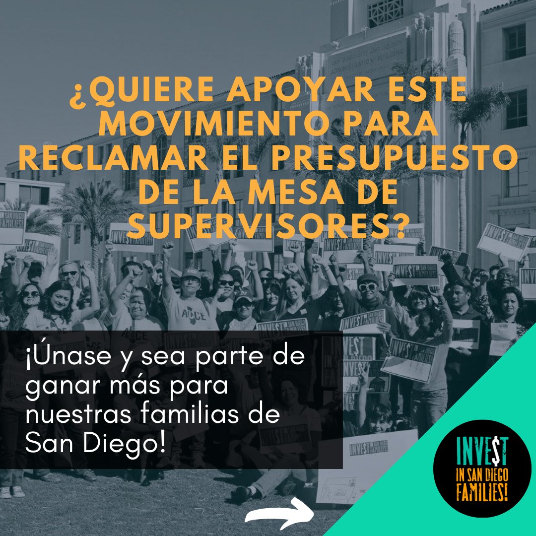InvestInSD's tweet photo. Acompáñenos este jueves, 13 de mayo, 5:30pm, para el primer Entrenamiento de Acción Comunitaria. ¡Aprende como el Condado está gastando tu dinero, cómo se hacen las decisiones y únase a la lucha por un presupuesto del pueblo, para el pueblo! 

Registrarse: https://t.co/vNnwSzOGta https://t.co/xZ36v9W0pB