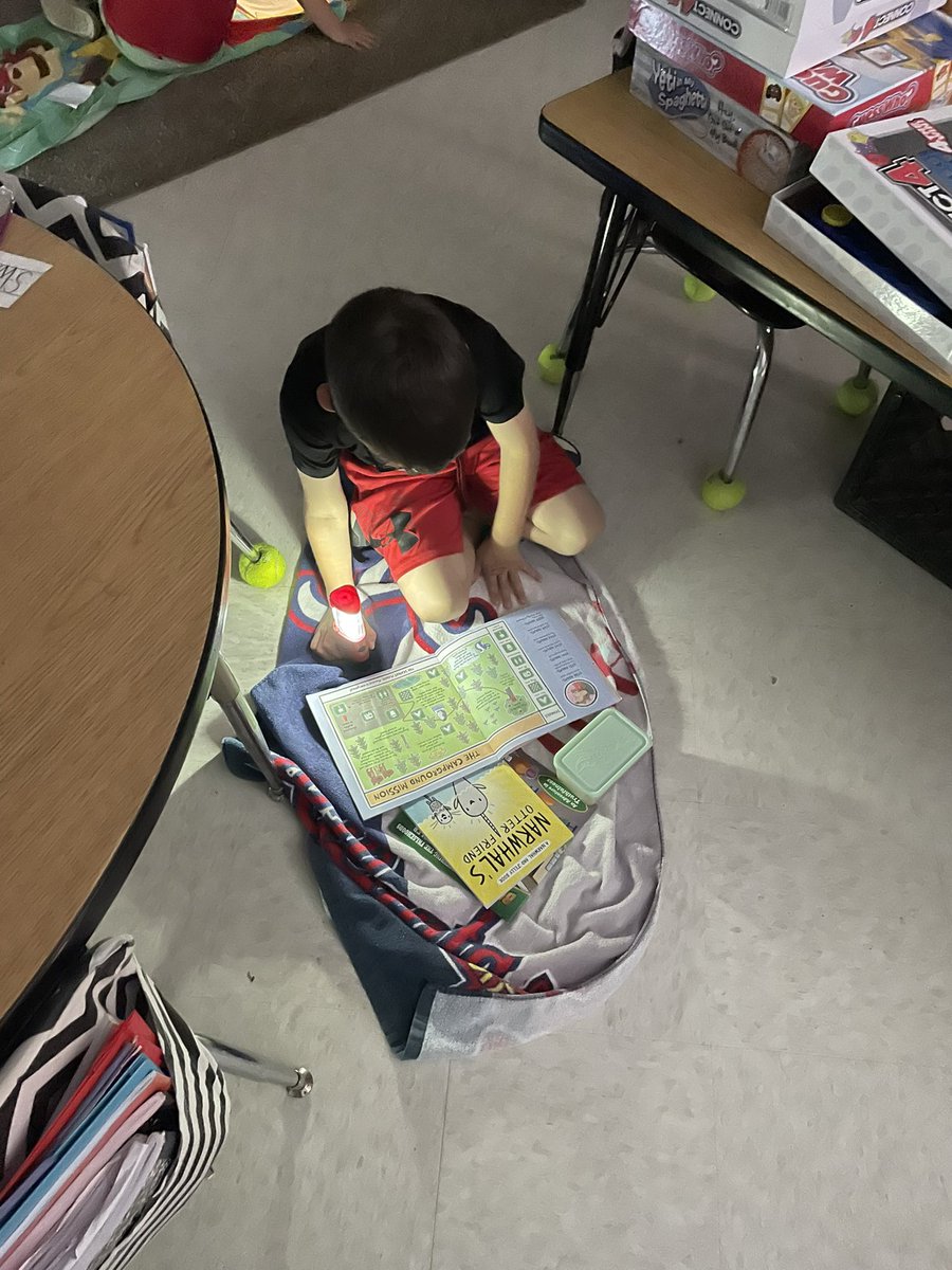AnnaSledge's tweet photo. A camping we will go! What better way to read a book, but by a crackling fire with your flashlight in hand. @MES_Mustangs https://t.co/y4XLPJVxjE