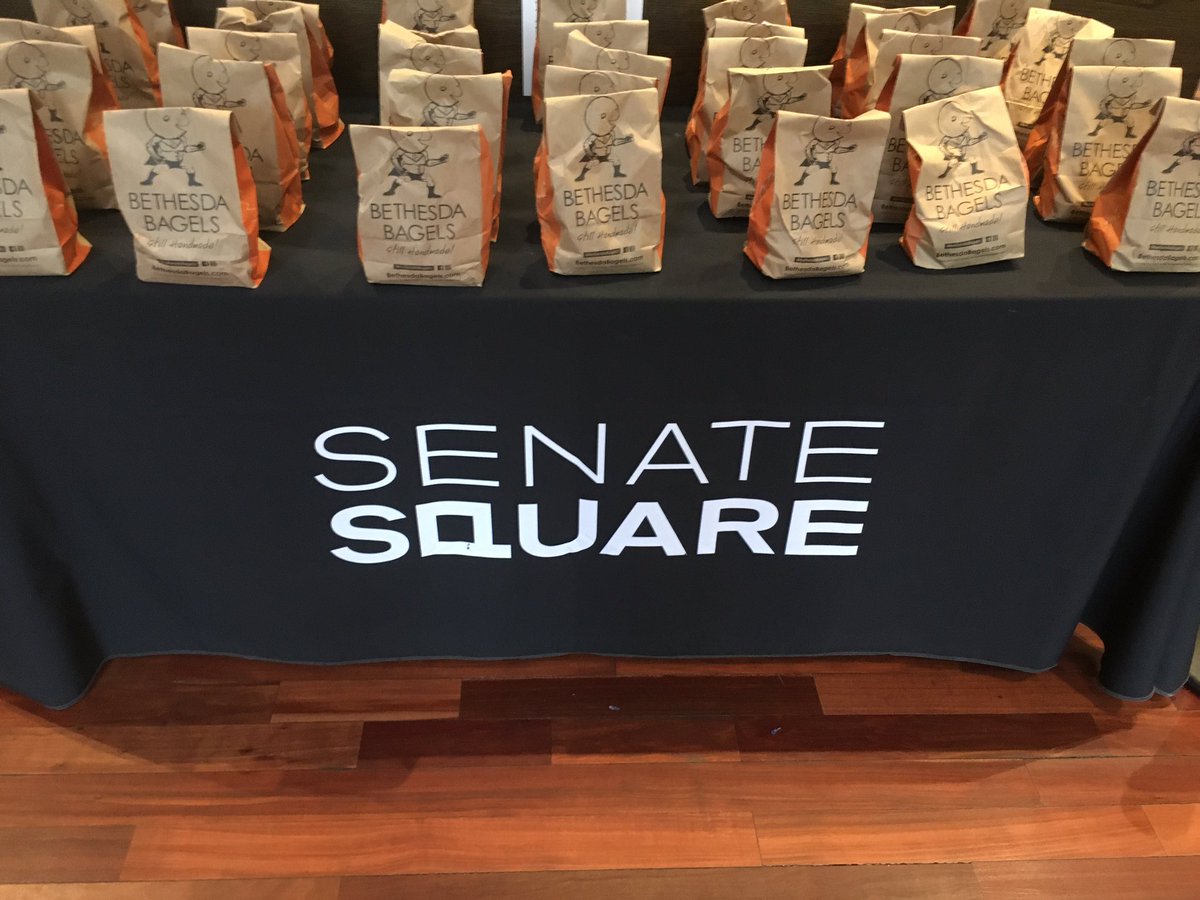 Breakfast to go sponsored by Bethesda bagels here at #Senate Square