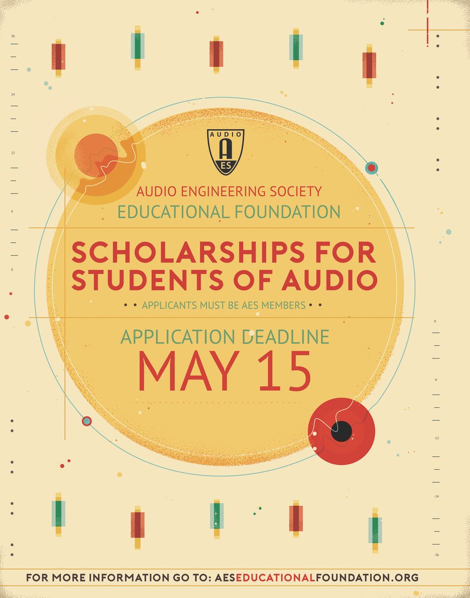 AESorg's tweet photo. AES Grants &amp; Scholarships Application Deadline is This Saturday, May 15
Find out more - https://t.co/MsgcAWvRXB
#AESorg #proaudio #audioengineer #audioengineers #audioengineering #audioengineeringsociety #audioeducation #audiocareers #audioeducators #audiostudent #audiostudents https://t.co/NvqjB6UFlN