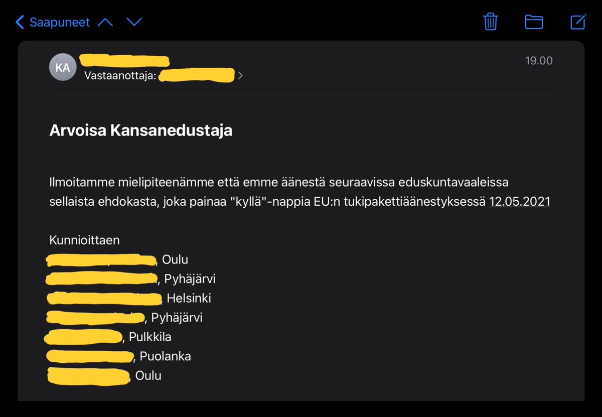 SebastianTyne's tweet image. Hattu nousee päästä teille, aktiiviset kansalaiset, jotka ette vain äänestä kerran 4 vuodessa, vaan olette edustajiin yhteydessä ja ilmaisette antamanne äänen tahdon asioihin, jotka eivät ole olleet vaalien yhteydessä edes tiedossa.

 Näitä tulee nyt paljon 😍 #elpymispaketti