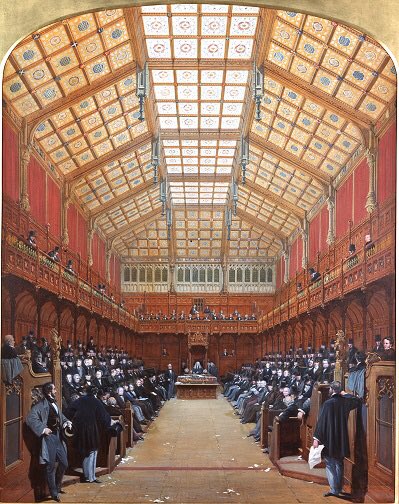At Parliament, the  @HouseofCommons was hit by a high explosive bomb, devastating the Victorian chamber designed by Charles Barry. In 1943 it was decided to build along the same pattern to designs by modernist Giles Gilbert Scott.  #OTD  #Blitz80 Images: Parliamentary Art Colln