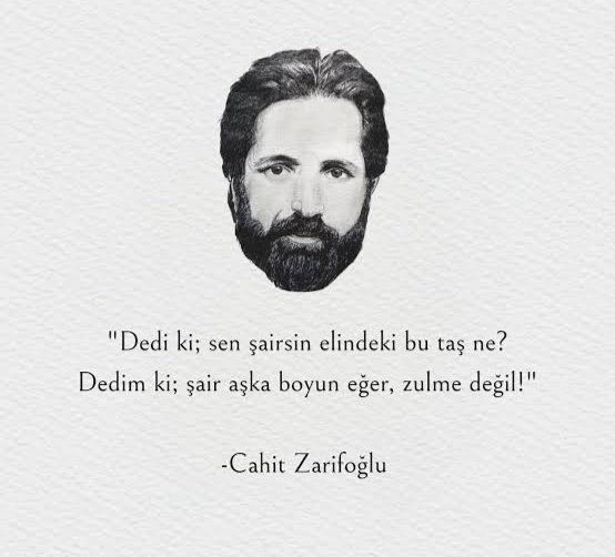 Dedi ki, sen şairsin, 
elindeki bu taş ne?
Dedim ki, 
şair aşka boyun eğer, zulme değil.
C. Zarifoğlu
#Kudus #FilistinDireniyor