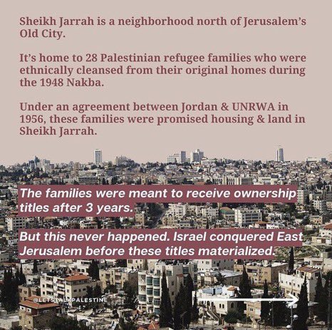 Palestinian families are getting evicted out of their homes by the Israeli Government even though they have presented several legal documents to prove their ownership, their homes are still being handed over to Israeli settlers.  #SaveSheikhJarrah  #SavePalestine
