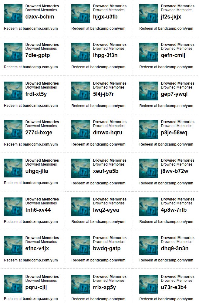 Take your fill of Bandcamp codes for our latest release from Drowned Memories! And while you're at it, check out our new Bandcamp layout. ;)
agaperecs.bandcamp.com/yum
#yumcodes #Bandcamp #downloadcodes