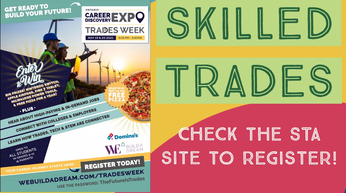 STA students and parents can now register for the Skilled Trades 2 Part Event.  See secondary.hcdsb.org/sta/news/2021/…