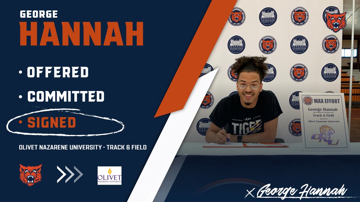 ETHSports's tweet photo. Congratulations &amp; #MaxEffort to George Hannah on his commitment to attend school and run track &amp; field at Olivet Nazarene University!!!!
@ONU_XCTF #SigningDay #Kits2College
@Pioneer_Press @EvanstonPatch @EvRoundTable @ETHSWildkits https://t.co/UlvwW3HROD