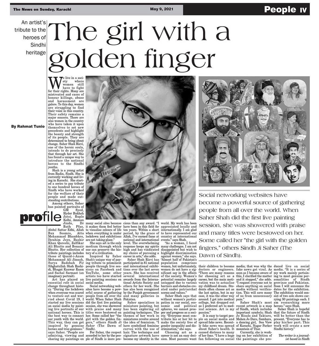 Printed edition of @SaherShahRizvi1 profile-cum interview which has been published in “The News” 💕 A newspaper of Geo network and Jang group.
#DaughterOfSindhiNation
#girlwiththegoldenfingers #سنڌ_جي_سحر #سونين_آڱرين_واري_ڇوڪري #SindhJiSaher