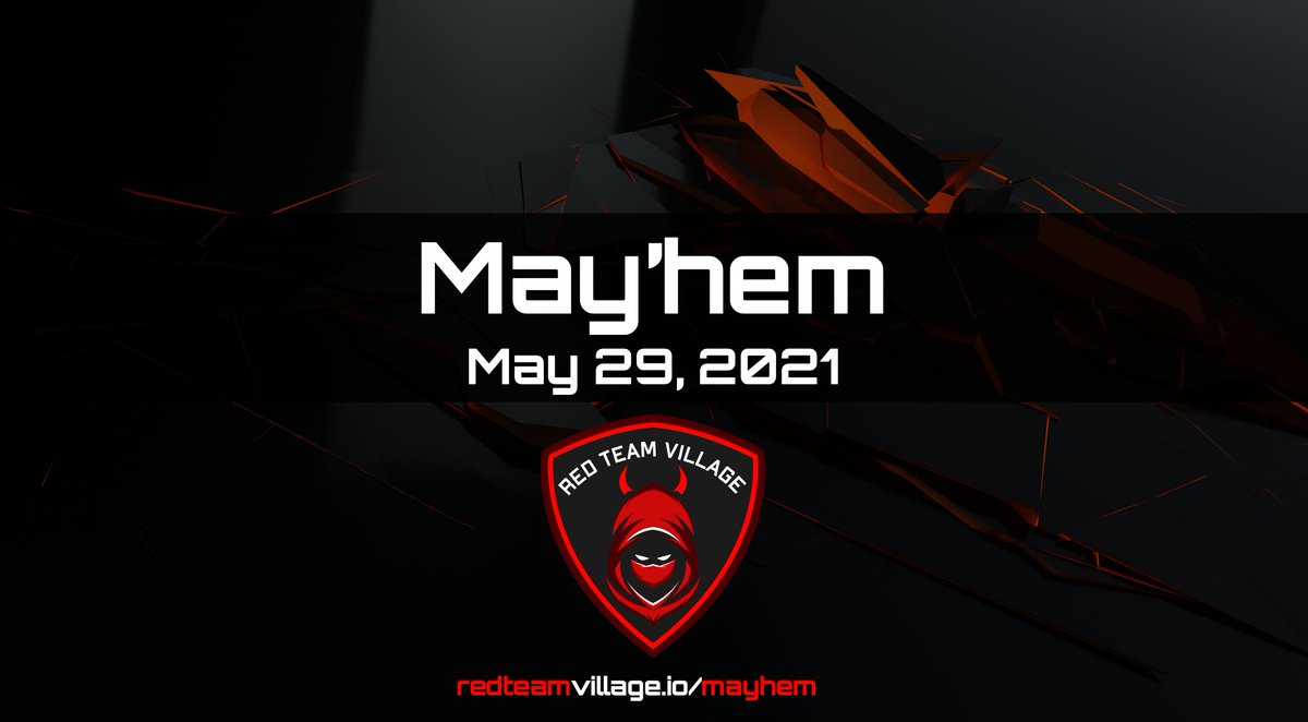 The schedule for our #Mayhem event has been posted:

redteamvillage.io/mayhem

📅When? May 29, 2021
🗺️Where: Streamed to our YouTube channel