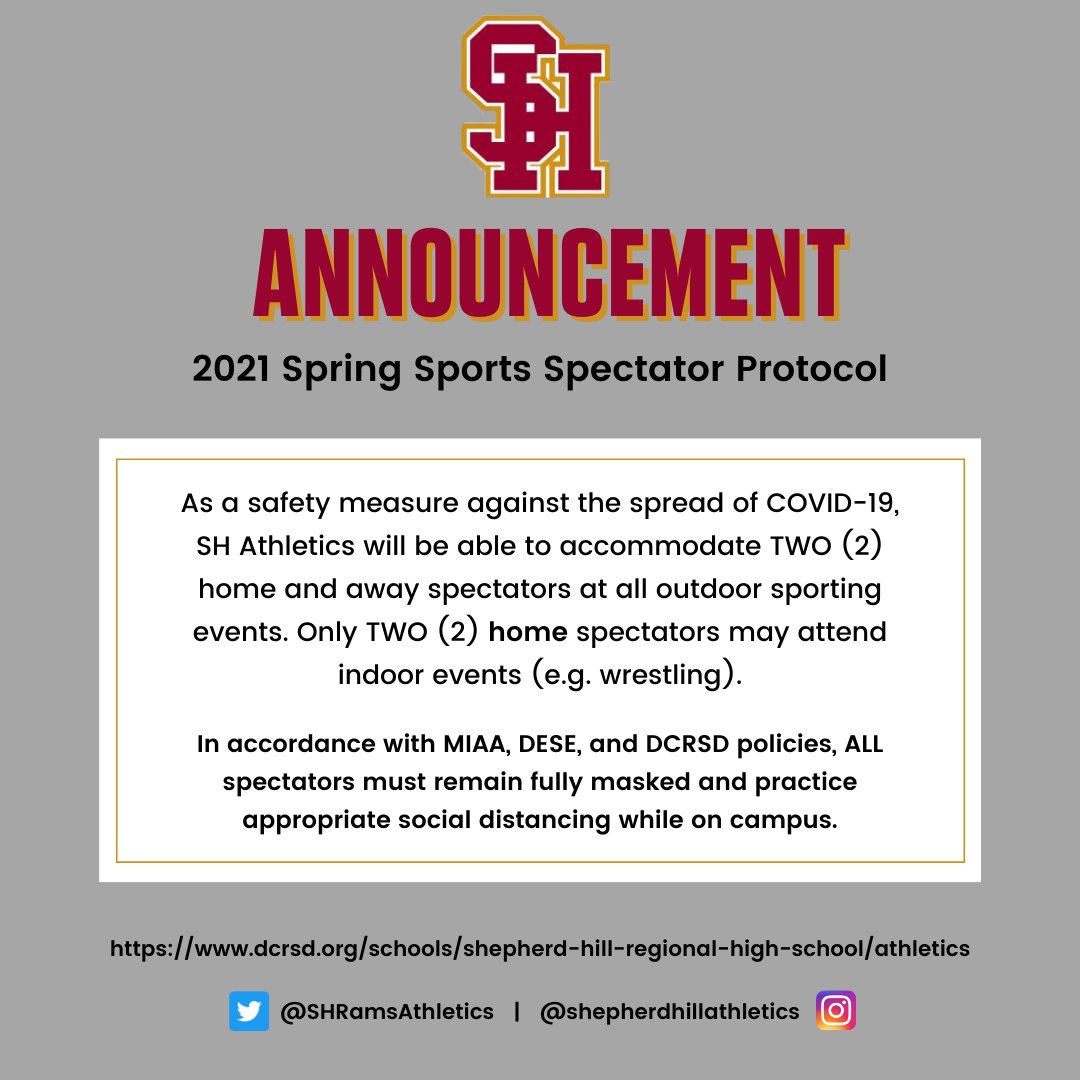 We kindly ask our family, friends, and the viewing public to respect the Spring 2021 Spectator Protocol. We have come a long way this year, and will continue working towards creating a safe, sustainable season and a strong end to our '20-'21 athletic calendar!! #WeAreTheHill