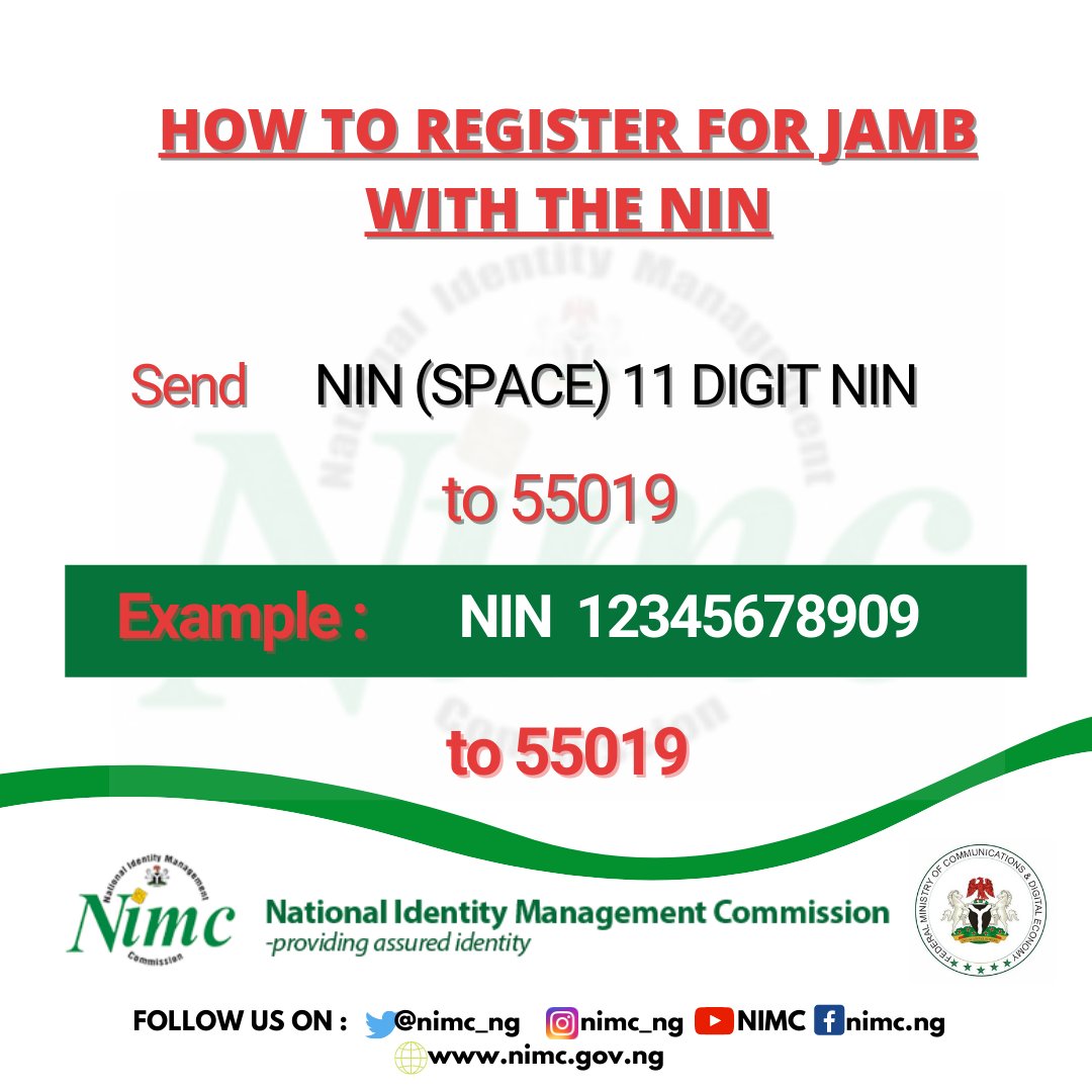 nimc_ng's tweet photo. How to register for the UTME/DE with the NIN

#Jamb2021 #UTME https://t.co/hVVWQdKDvg