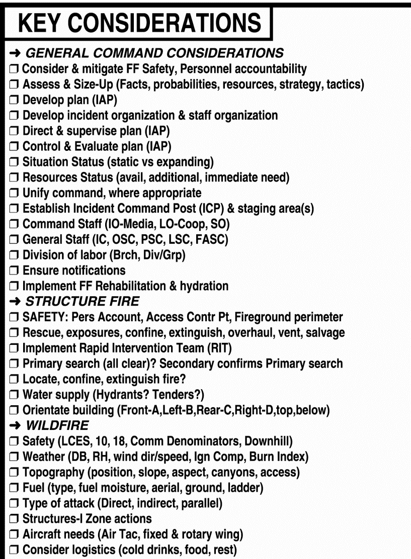 JhawkFire's tweet photo. #IncidentCommand #KeyConsiderations Bullet Points not all inclusive but pretty helpful. https://t.co/yJ1qAblxtr