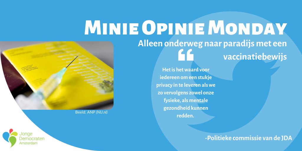JDAmsterdam's tweet photo. Deze week in de Minie Opinie Monday: Het is hoogstens tijd om de vaccinatiepaspoorten werkelijkheid te maken, iedereen is toe aan de geopende samenleving

Lees het hele artikel op onze website:
https://t.co/Takv4NMbrZ

#vaccinatiepaspoort #vaccinatiebewijs #coronavirus #corona https://t.co/dfm7ZiLZQZ