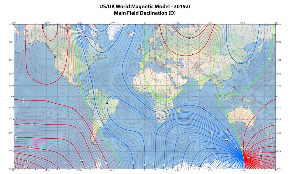 Looks like Magnetic North is the explanation, and for spooky reasons it varies in orientation across the country. Fascinating.