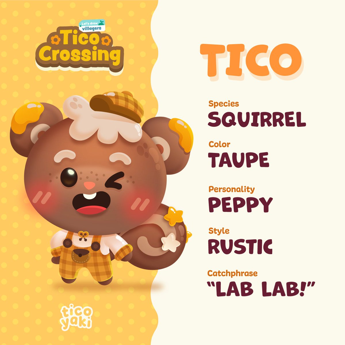 ticoyaki's tweet photo. If you love #AnimalCrossingNewHorizons characters, will you also love my #TicoCrossing villagers? ✨🌼

Presenting the first one in the series: Tico! 🍯 https://t.co/FF3uI1exSQ