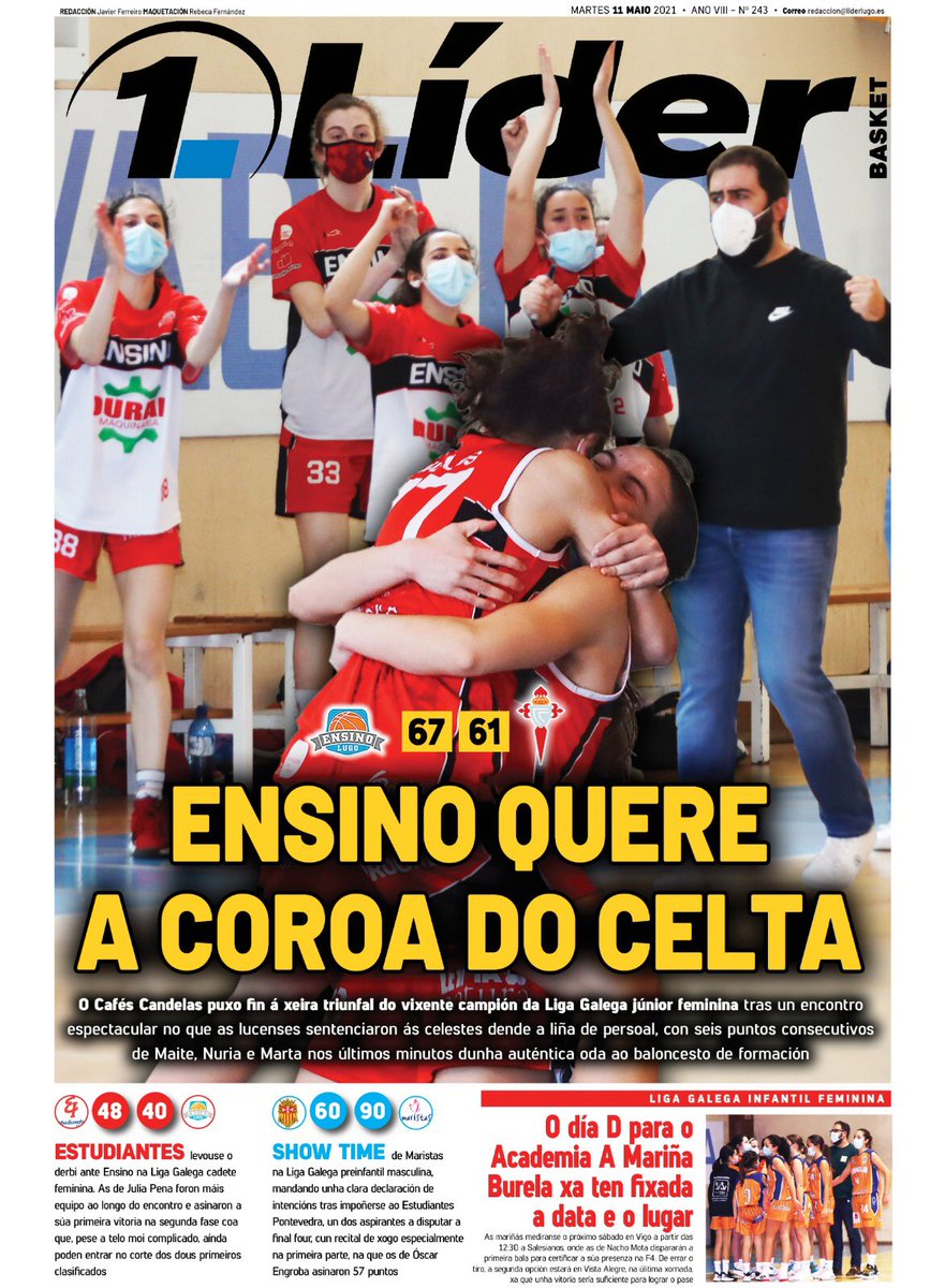LiderRedaccion's tweet photo. Mañá LÍDER BÁSKET 243. En portada O @EnsinoLugoCB QUERE A COROA DO CELTA. Trala vitoria das junior ante o vixente campión.
Ademáis de toda a xornada do baloncesto base lucense 

Mañá vémonos 👇👇 https://t.co/1uiC3Q28iN