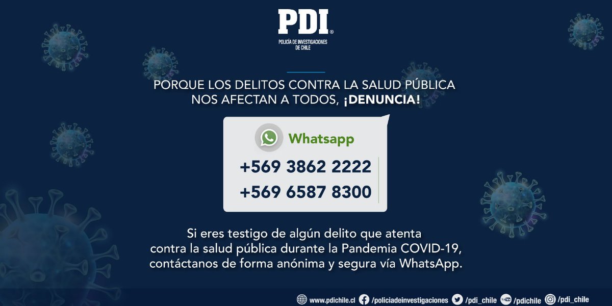 PDI_CHILE's tweet photo. ⭕Si tienes antecedentes acerca de #DelitosContraLaSaludPública escríbenos y denuncia: https://t.co/BDgUmB5Uw7