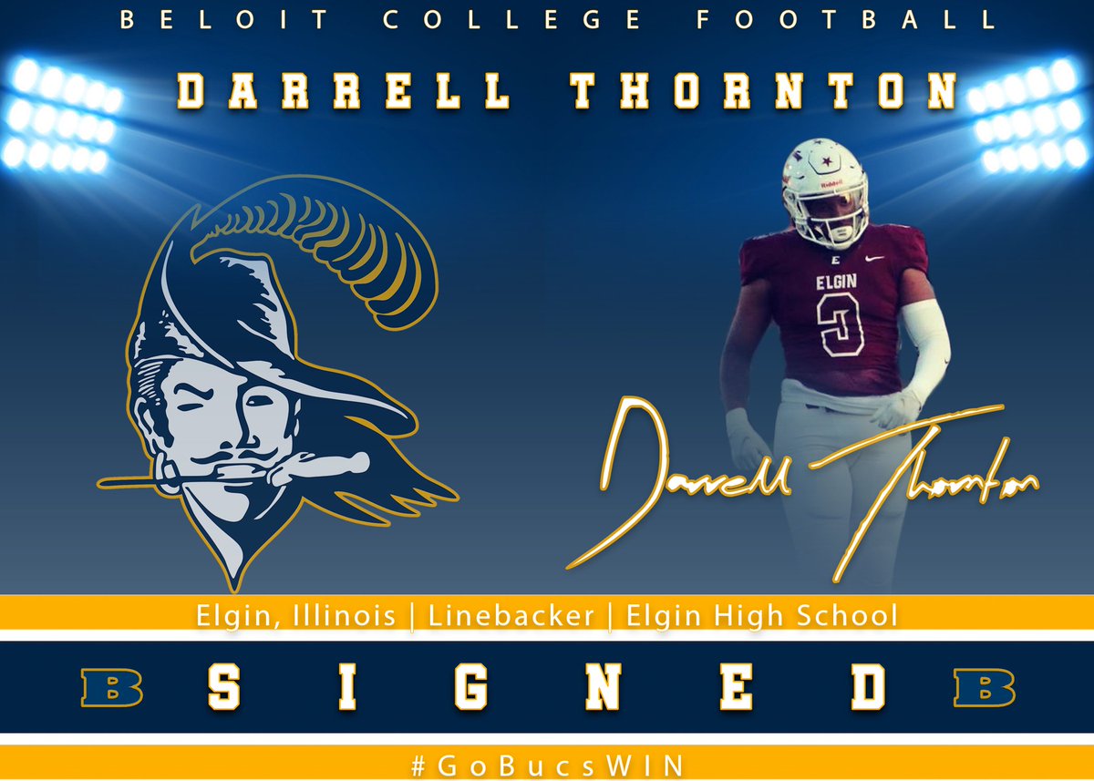BeloitBucsFB's tweet photo. Join us in welcoming Darrell Thornton, from @theelginmaroons to the crew! #GoBucsWIN https://t.co/02I0jECYrn