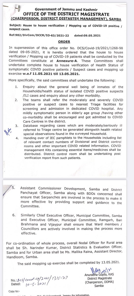 dcsambaoffice's tweet photo. #covid19 House to house verification / mopping up of Covid positive/ suspect cases is being conducted from 11 May in district #samba “let’s pledge to defeat #coronavirus from each household of #samba” @diprjk https://t.co/vYCsfiSCAI