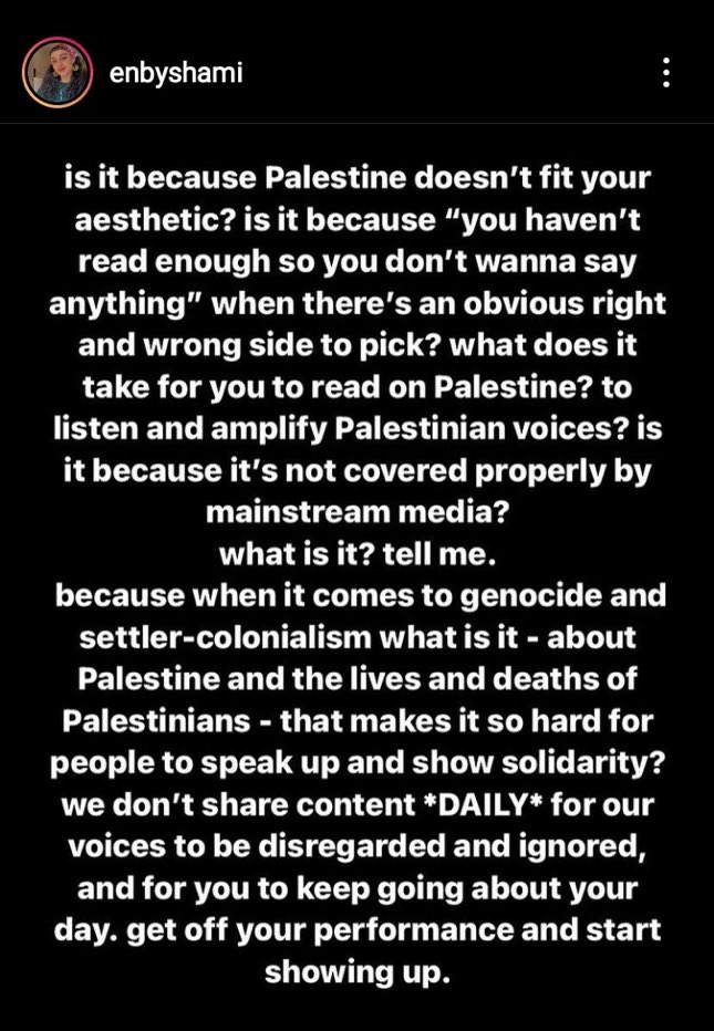 use ur platform to speak up about what's happening rn in Palestine.