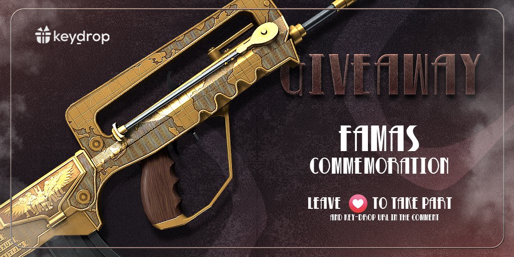 Giveaway on FAMAS | Commemoration!🎁

👊 Just leave ❤️ under the post!
🌟 Follow us!
🏆 Retweet!
 
⏰ Wait 24 hours!

#freeskins #csgoskinsgiveaway #csgoskinsfree #giveaway #airdrop #csgocases #csgocase #csgocommunity #csgoesport #skins #csgoskins #keydrop #keydropcom #csgo
