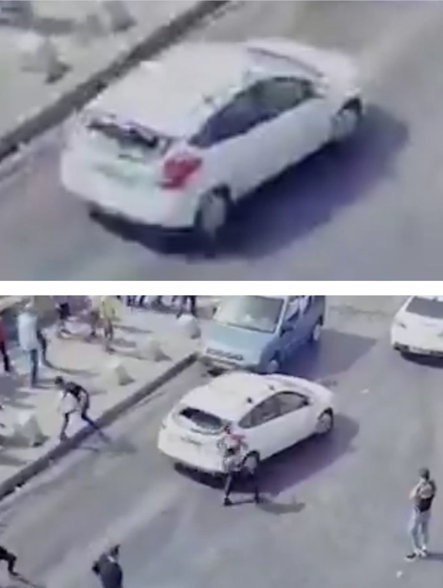 When we first see the car zoom into view its rear window has already been broken, and a handful of people are chasing it. We still do not see the inciting incident here. But from what we can observe the driver IS being pelted by rocks.