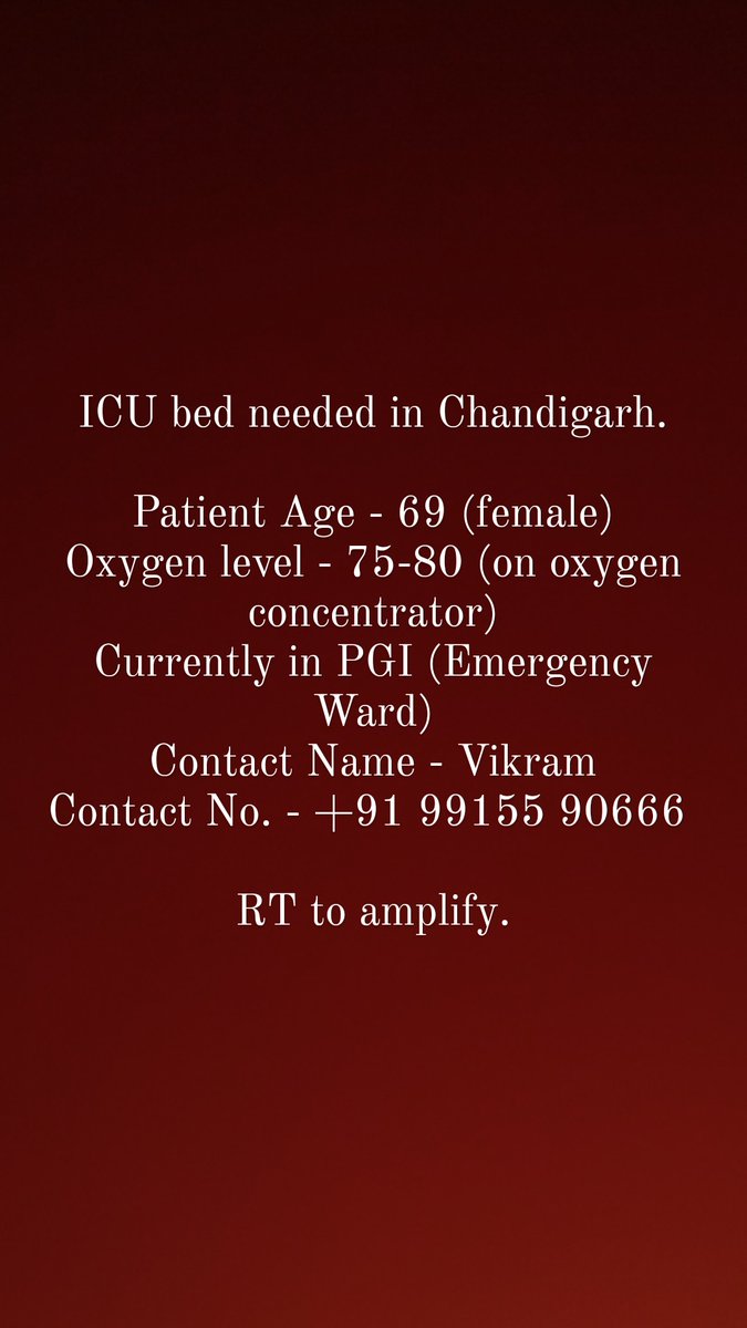PArora07's tweet photo. Emergency required for ICU in #chandigarh
@ChandigarhPMC @PIBChandigarh @DgpChdPolice @BJP4Chandigarh @IYC @INCChandigarh https://t.co/idEZVQGSwq